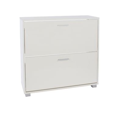 Elmont Wooden Shoe Storage Cabinet With 2 Flap Doors In White