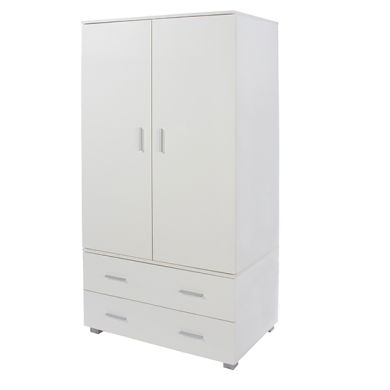 Elmont Low Wooden Wardrobe With 2 Doors And 2 Drawers In White