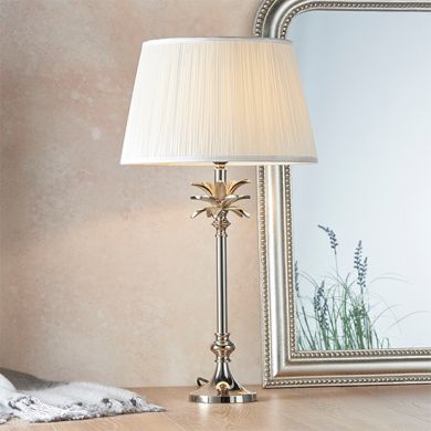 Leaf And Freya Medium Vintage White Shade Table Lamp In Polished Nickel