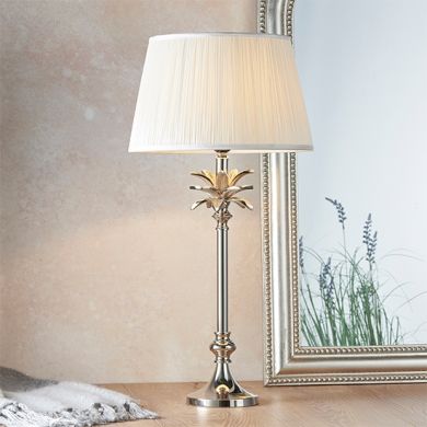 Leaf And Freya Small Vintage White Shade Table Lamp In Polished Nickel