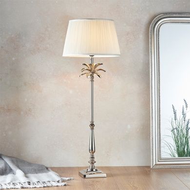 Leaf And Freya Tall Vintage White Shade Table Lamp In Polished Nickel