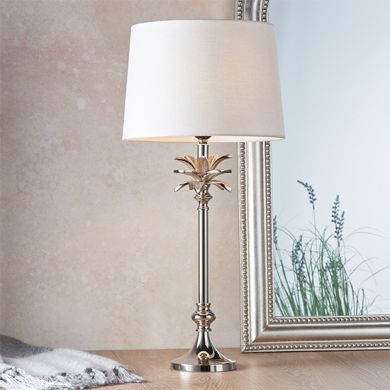 Leaf And Mia Small Vintage White Shade Table Lamp In Polished Nickel