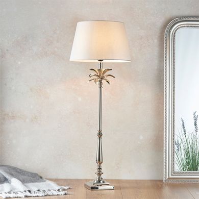 Leaf And Evie Pale Grey Shade Table Lamp In Polished Nickel