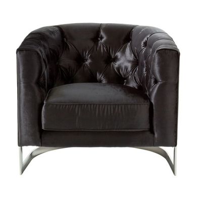Leah Velvet Upholstered Accent Chair In Black With Silver Frame