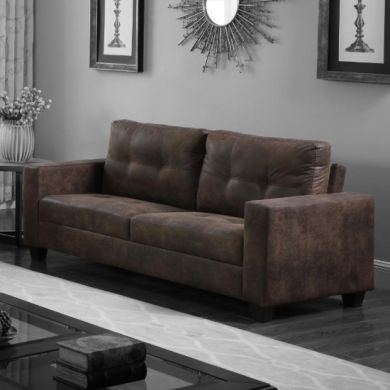 Lena Antique Fabric 3 Seater Sofa In Brown