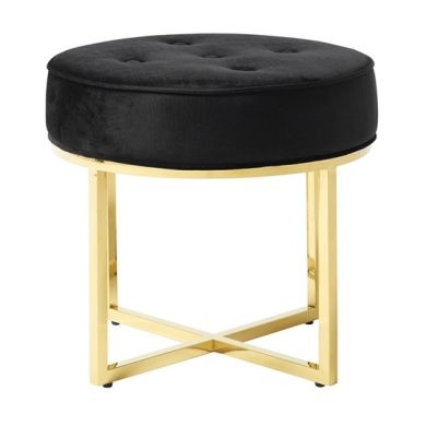 Lena Velvet Upholstered Accent Stool In Black With Gold Legs