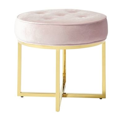 Lena Velvet Upholstered Accent Stool In Pink With Gold Legs