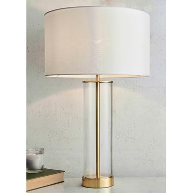 Lessina Vintage White Fabric Touch Table Lamp In Satin Brass