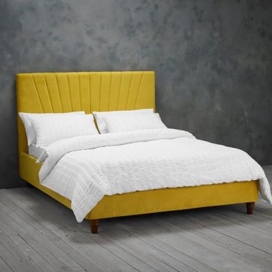 Lexie Velvet Upholstered King Size Bed In Mustard