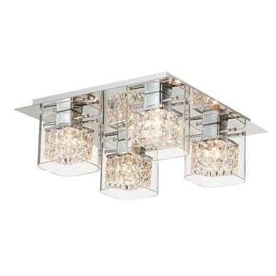 Leyton 4 Clear Glass Cube Bulbs Decorative Flush Ceiling Light In Chrome