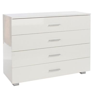 Lido Wooden Low Chest Of 4 Drawers In White High Gloss