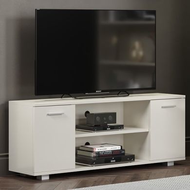 Lido Wooden Widescreen 2 Doors TV Stand In White High Gloss