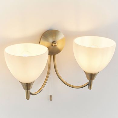 Lightson Matt Opal Glass Shade 2 Lights Wall Light In Antique Brass