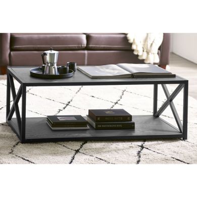 Lima Wooden Coffee Table In Black Ash With Black Metal Frame