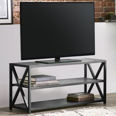 Lima Wooden TV Stand In Black Ash With Black Metal Frame