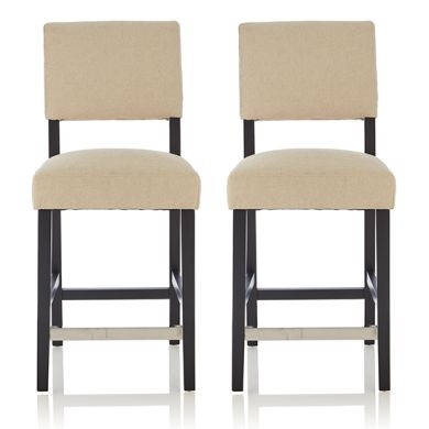 Linnaea Cream Fabric Upholstered Bar Stools With Black Legs In Pair