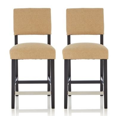 Linnaea Oatmeal Fabric Upholstered Bar Stools With Black Legs In Pair