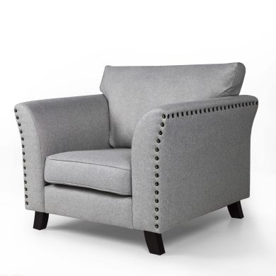 Linton Fabric 1 Seater Sofa In Grey With Black Wooden Legs