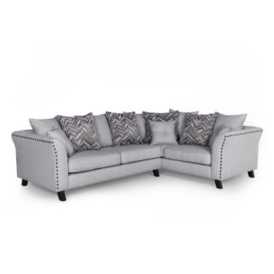 Linton Fabric Corner Sofa In Grey With Black Wooden Legs