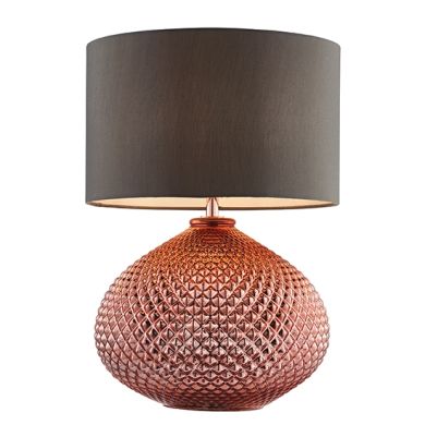 Livia Grey Fabric Table Lamp In Copper Glass