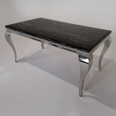 Liyana 140cm Marble Dining Table In Black With Chrome Legs