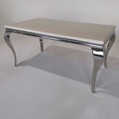 Liyana 140cm Marble Dining Table In Cream With Chrome Legs