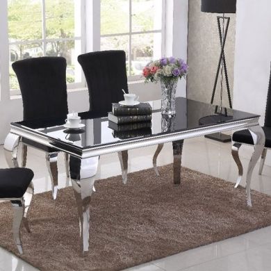 Liyana Black Glass Dining Table With Chrome Metal Legs