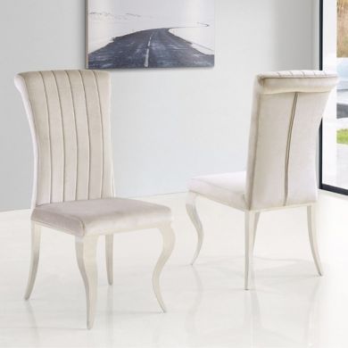 Liyana Cream Soft Velvet Upholstered Dining Chairs In Pair