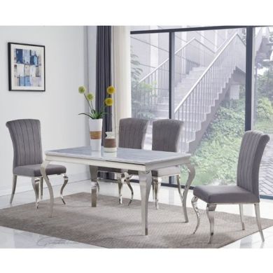 Liyana Large Grey Marble Dining Table With 6 Liyana Grey Chairs