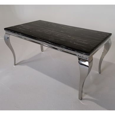 Liyana Large Marble Dining Table In Black With Chrome Legs