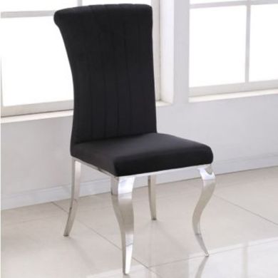 Liyana Velvet Dining Chair In Black With Chrome Legs