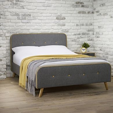 Loft Fabric Upholstered Double Bed In Grey