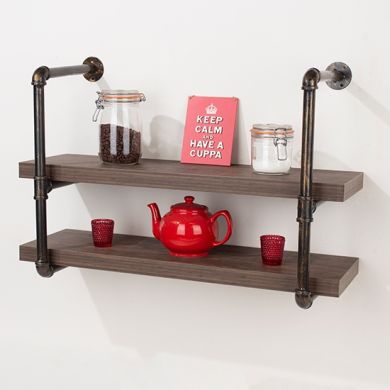 Loft Home Studio Occasional Double Wall Shelf With Pipe Design Brackets