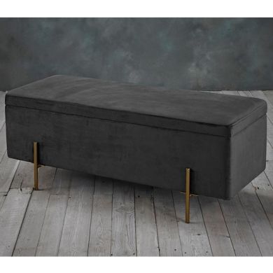 Lola Velvet Storage Ottoman In Grey