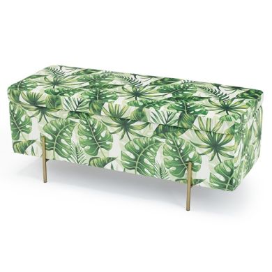 Lola Velvet Upholstered Storage Ottoman In Palm Print