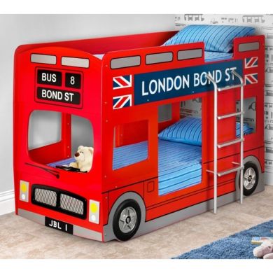 London Wooden Bus Bunk Bed In Red High Gloss