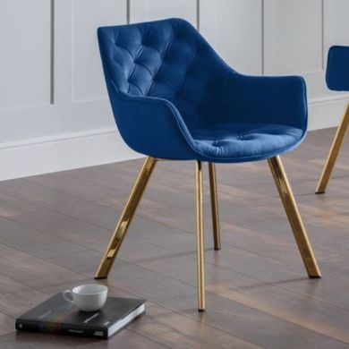 Lorenzo Velvet Dining Chair In Blue