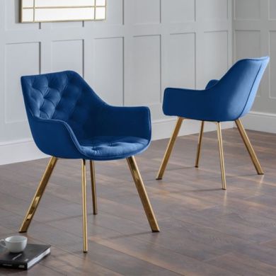 Lorenzo Blue Velvet Dining Chairs In Pair