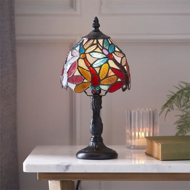 Lorette Mini Tiffany Glass Table Lamp In Dark Bronze