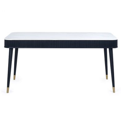 Louis Wooden Fluted Stone Top Dining Table With Drawers In Black Ash