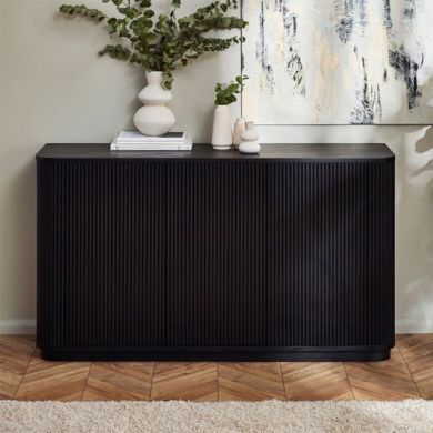 Louis Wooden Fluted Sideboard With 3 Doors In Black Ash