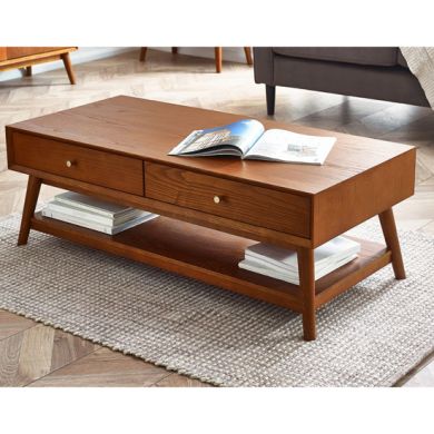 Lowry Wooden Coffee Table With 2 Drawers In Cherry
