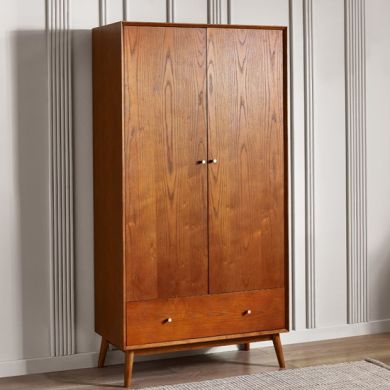 Lowry Wooden Wardrobe With 2 Doors 1 Drawer In Cherry