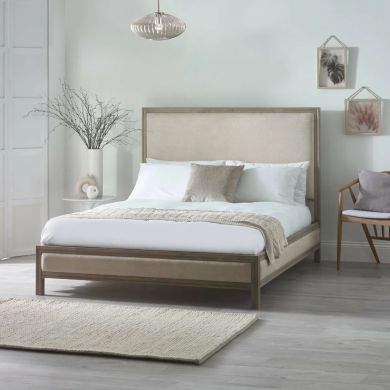 Lucie Wooden King Size Bed In Ivory And Limed Oak