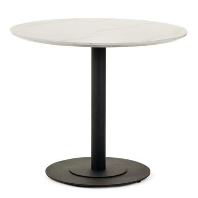 Luca Round Wooden Dining Table In White Marble Effect