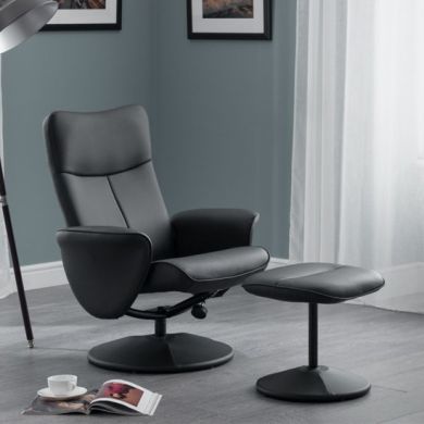 Lugano Faux Leather Recliner Chair With Stool In Charcoal Grey