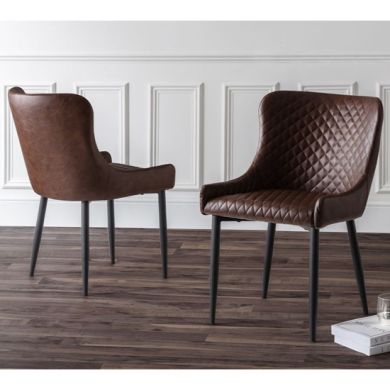 Luxe Brown Faux Leather Dining Chairs In Pair