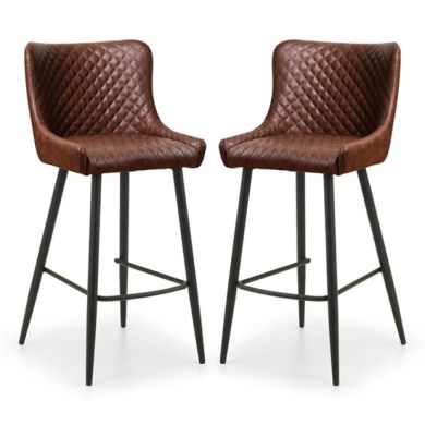 Luxe Brown Faux Leather Bar Stools In Pair