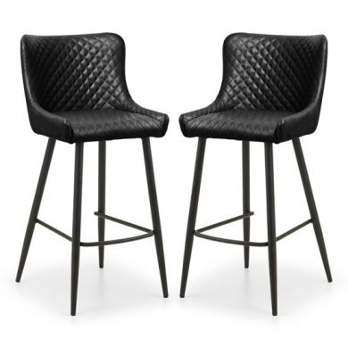 Luxe Black Faux Leather Bar Stools In Pair
