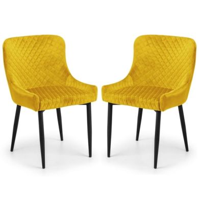 Luxe Mustard Velvet Upholstered Dining Chairs In Pair